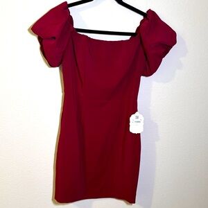 Altar'd State Red Off-Shoulder Puff Sleeve Mini Dress